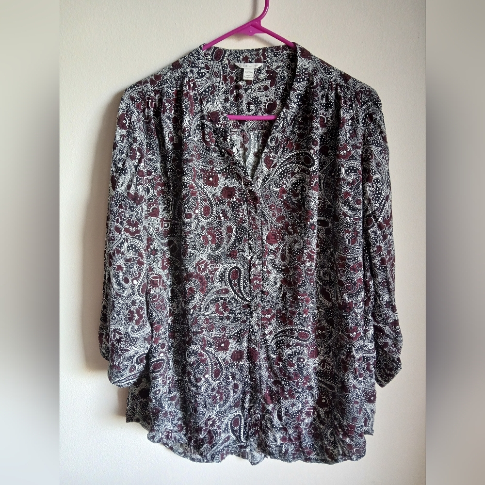 C Est 1946 Shirt Womens 22/24W Button 3/4 Sleeve Paisley top - Picture 1 of 11